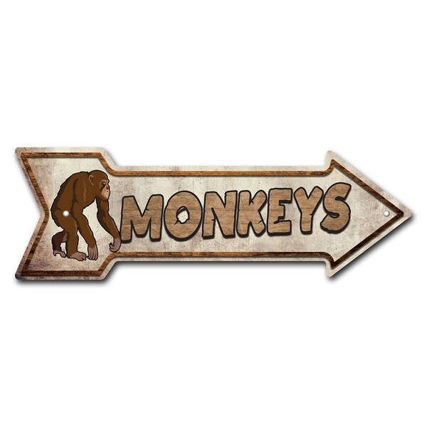 Signmission Monkeys Arrow Sign Funny Home Decor 36in Wide P-ARROW12-999736 - main
